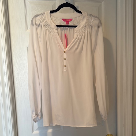 Women’s Lilly Pulitzer White 100% Silk Elsa Blouse Top- Large NWT - Picture 6 of 7